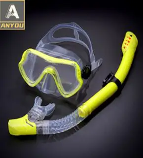ANYOU 성인용 스노클 + 마스크 세트 스노클링세트, 투명옐로우
