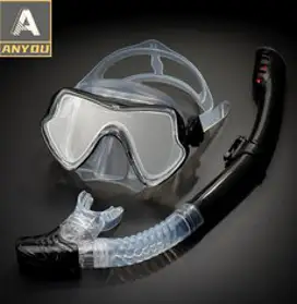 ANYOU 성인용 스노클 + 마스크 세트 스노클링세트, 시스루 블랙