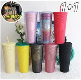 1+1 스타벅스 지압 텀블러 대용량 9종 콜드컵 선물 답례품 + 쇼핑백 증정, 매트블랙, 레인보우
