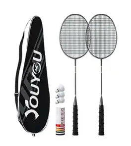 RUN기술 입문용 초경량 카본 배드민턴 라켓 세트 셔틀콕 3개, 블랙