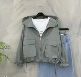 [행복여] 뮤즈 사각 포켓 스트링 후드 바람막이 야상 집업