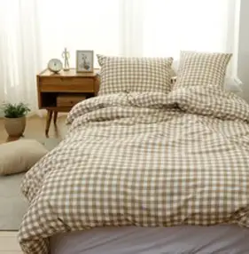 웰베딩 우디체크 이불커버, 베이지