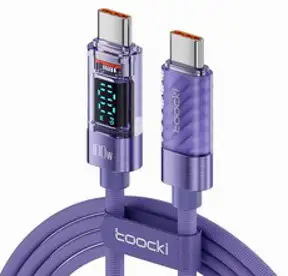TOOCKI 디스플레이 PD 100W c to c 타입 초고속충전 케이블, 2m, 퍼플, 1개