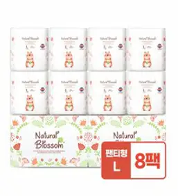 네추럴블라썸 비건기저귀 팬티L(대형) 24매X4팩 울트라슬림 밤기저귀, 96매, L