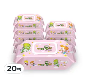 둘리 유아 물티슈 엠보 프리미엄 캡형, 80매, 20개