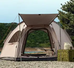 로티캠프 원터치텐트 육각 돔텐트 4-5인용 그늘막 돔텐트 방수 낚시텐트, 탄