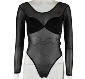 코러스라인 긴팔망사 원나인 레오타드 C, 검정