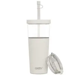 아소부 보온보냉 빨대 텀블러 앤 스테인리스컵 2IN1 마리나, 화이트, 845ml
