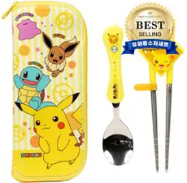 릴팡 포켓몬스터 교정용 젓가락 스푼 케이스세트 PK6525, 노란색, 1세트