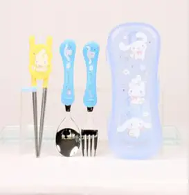 릴팡 시나모롤 교정용젓가락 스푼 포크 케이스 세트, 교정용 젓가락 + 스푼 + 포크 + 케이스, 혼합색상, 1세트