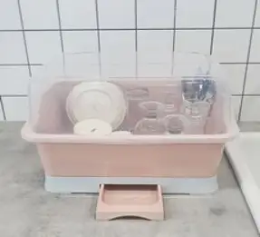 모카팩토리 뚜껑 있는 식기건조대 이유식 아기 유아 젖병 보관함, 핑크