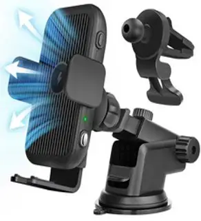 탐사 쿨링팬 15W 차량용 고속 듀얼코일 무선충전 거치대(송풍구+흡착식), 1개