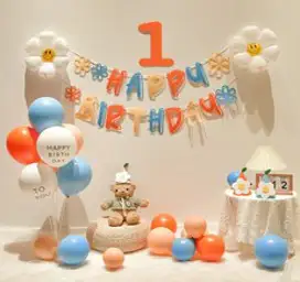 마벨인홈 돌 한살 생일풍선 가랜드 세트 D, 오렌지, 1세트