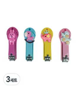 미소로 포켓 손톱깎이 421-01875 4종 세트, 보라 토끼, 하늘 말, 노랑 코끼리, 핑크 강아지, 3세트