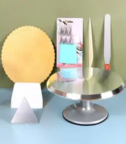 케이크 돌린판 레터링 턴테이블 스패츌러 회전판 딸기 생크림 만들기 도구 스테인레스 돌림판 홈 장식 생일 베이킹 트레이 회전 생산 세트를 만드는 장식 테이블의 전체 세트, 【알루미늄 합금 턴테이블 세트】