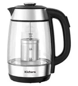 키체라 온도조절 보온 내열유리 티포트 1.7L, KIC-EKT01(블랙)