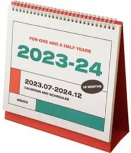 인디고 기본 18개월 탁상 달력 v.3 23년 7월 ~ 24년 12월 날짜 만년, 혼합색상, 1개