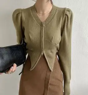 [랜덤플레이] 어깨 퍼프 투웨이 니트 집업 가디건