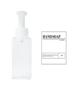 뉴앤룩 사각 핸드워시 거품 리필 용기 거품형 투명 450ml + 핸드솝 스티커 세트, 1세트