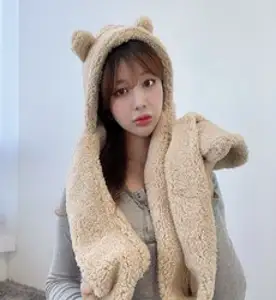 VANANA2 테디 베어 곰 목도리 털후드 보닛 모자