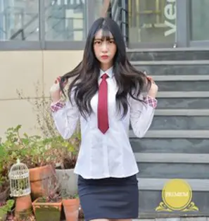 신축성좋은 여자 뾰족카라 흰색 교복블라우스 (레드체크) S