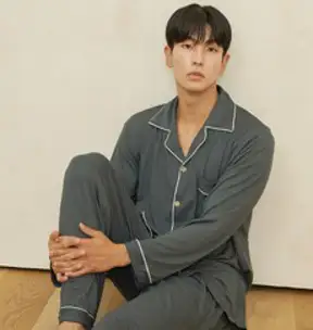 도씨 남성용 피치기모 단색 카라 긴팔 잠옷 상하세트