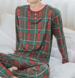 보들보들 피치기모 체크 파자마 상하의 세트
