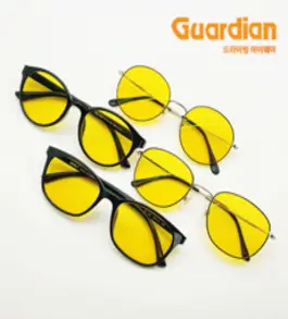 야간 운전 안경 국산 가디안 렌즈 특허 다양한안경테 빛번짐 눈부심 방지 블루라이트차단 보안경 선글라스, 402 뿔테기본사각, 블랙, Y2(오렌지색), 1개
