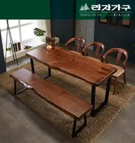 뉴송 우드슬랩 통원목 식탁 테이블 2000, 투톤