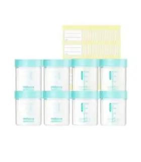 메똔느 이유식용기 200ml x 8p + 라벨스티커 64p, 혼합 색상, 1세트