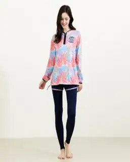 베이직엘르 여성 루즈핏 반집업 래쉬가드 비치웨어 세트 BEL-W211N