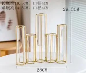 북유럽 투명 유리 꽃병 전참시 꽃 크리스탈 화병, 접이식 철제 꽃병 (병 5개 포함)