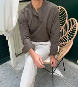 BR 남성 린넨 튜닉셔츠