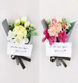 납골당 조화 미니 꽃다발 2개 부착식 꾸미기 리스, 8U) WT+RD