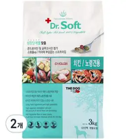 닥터소프트 더독 치킨 7세 이상 시니어 노령견용 사료, 2개, 3kg, 닭