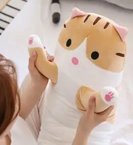 TCR 고양이 인형 안고자는 바디 필로우 베개 쿠션, 브라운