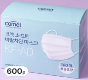 코멧 소프트 비말차단 마스크 KF-AD 실속형 묶음포장 대형, 100개입, 6개