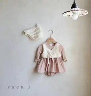 추석아기한복 프롬제이 메이꽃누빔한복슈트-여아조바위세트