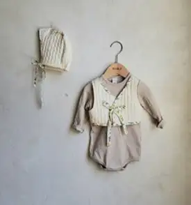 추석아기한복 프롬제이 메이꽃누빔한복슈트-남아보넷세트