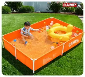 캠프엠 물놀이 풀장 대형 유아 사각 베란다 미니 수영장 특대형 어린이 어른용 튜브 이동식 기둥 용품 소형 프레임 실내 가정용 중형 아기 야외 간이 옥상 MD_T652, 사각 프레임 풀장-중 (오렌지)