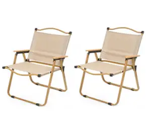 크크라이프 튼튼한 폴딩 캠핑 의자, 대형, 2개, 베이지
