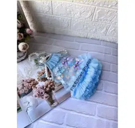 블루 입체 꽃 레이스 퍼프 스커트 공주 스커트 강아지 옷 월가 지널 펫 스튜디오, 베이지M-L, 1개