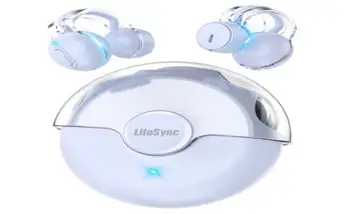 LifeSync 블루투스 이어폰 노이즈 캔슬링 커널형 무선 방수 오픈 귀걸이형 블루투스 헤드폰 자동페어링, 퍼플, H08